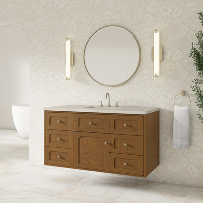 Renovate for Less Atlanta Laurent 48" Single Vanity, Honey Oak w/ 3 CM Siberian Silestone Top w/FreePower Wireless Charger