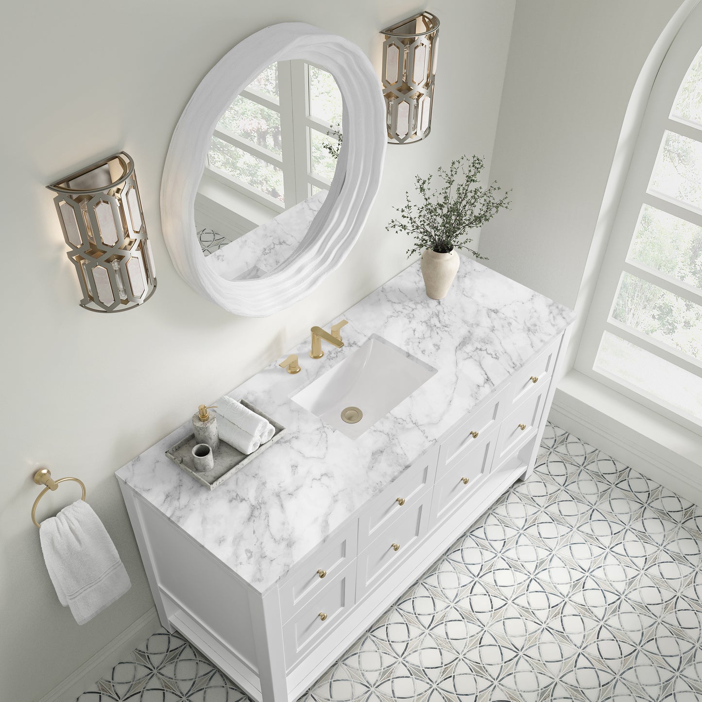 Renovate for Less Atlanta Breckenridge 60" Single Vanity, Bright White, w/ 3 CM Carrara Marble Top
