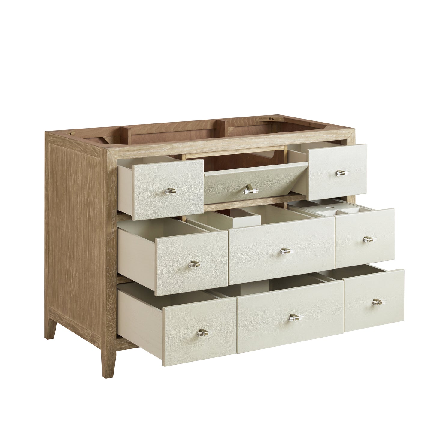 Renovate for Less Atlanta Celeste 48" Single Vanity, Sunwashed Oak with Embossed Shagreen, w/ 3 CM Siberian Silestone Top w/FreePower Wireless Charger