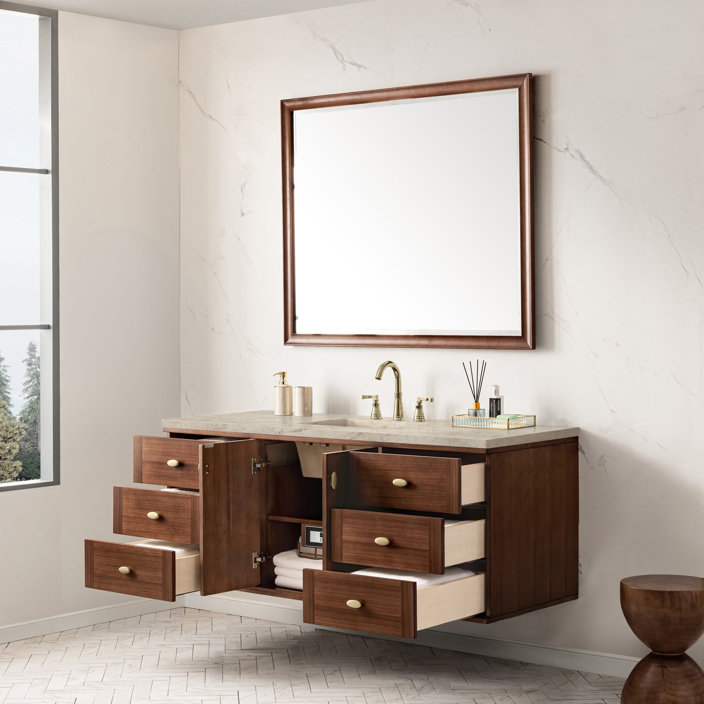 Renovate for Less Atlanta Amberly 60" Single Vanity, Mid-Century Walnut, w/ 3 CM Tajnar Eclos Top