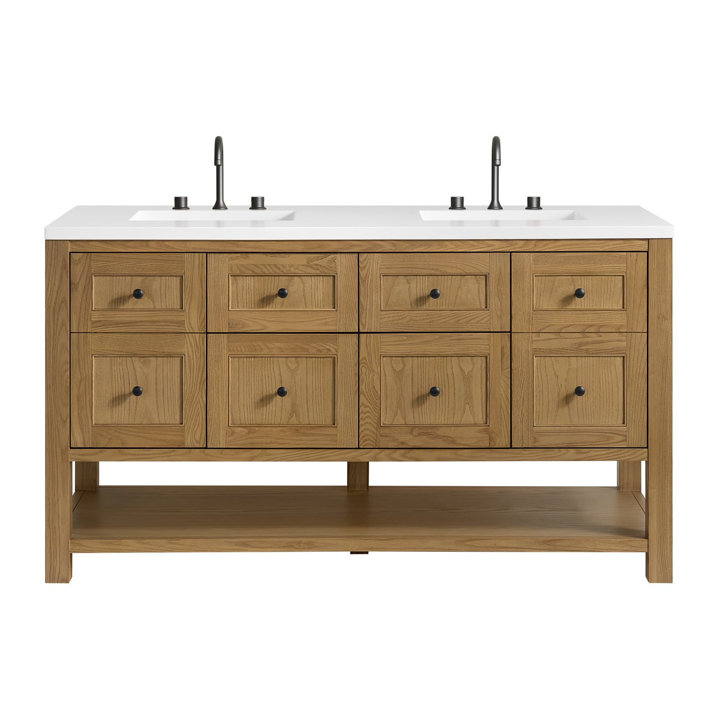 Renovate for Less Atlanta Breckenridge 60" Double Vanity, Light Natural Oak, w/ 3 CM White Zeus Quartz Top