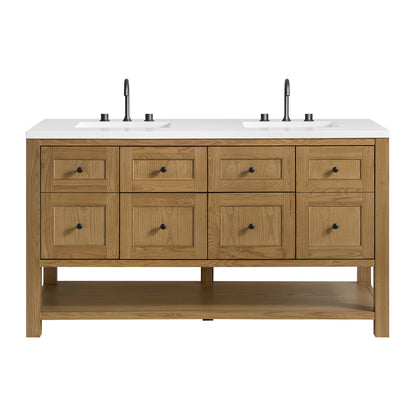 Renovate for Less Atlanta Breckenridge 60" Double Vanity, Light Natural Oak, w/ 3 CM White Zeus Quartz Top