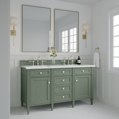 Brittany 60" Double Vanity, Smokey Celadon w/ 3 CM Ethereal Noctis Top w/FreePower Wireless Charger