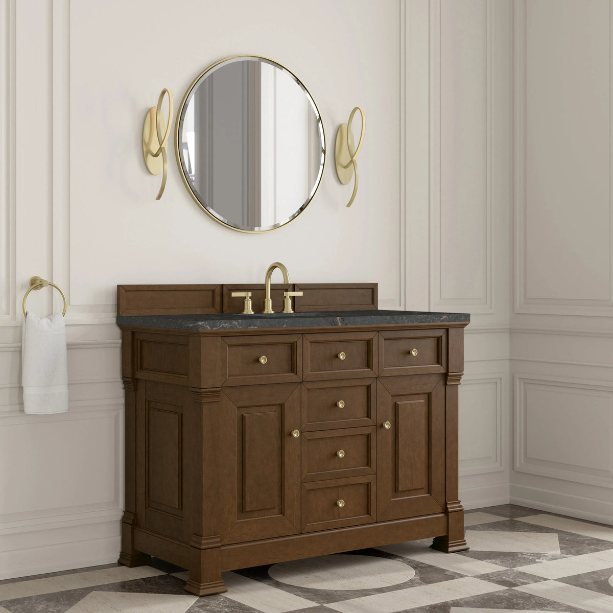 Brookfield 48" Single Vanity, Honey Oak w/ 3 CM Parisien Bleu Silestone Top w/ FreePower Wireless Charger