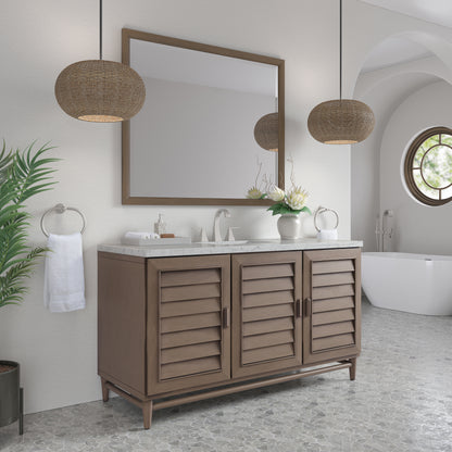 Renovate for Less Atlanta Portland 60" Single Vanity Whitewashed Walnut w/ 3 CM Eternal Jasmine Pearl Silestone Top w/FreePower Wireless Charger