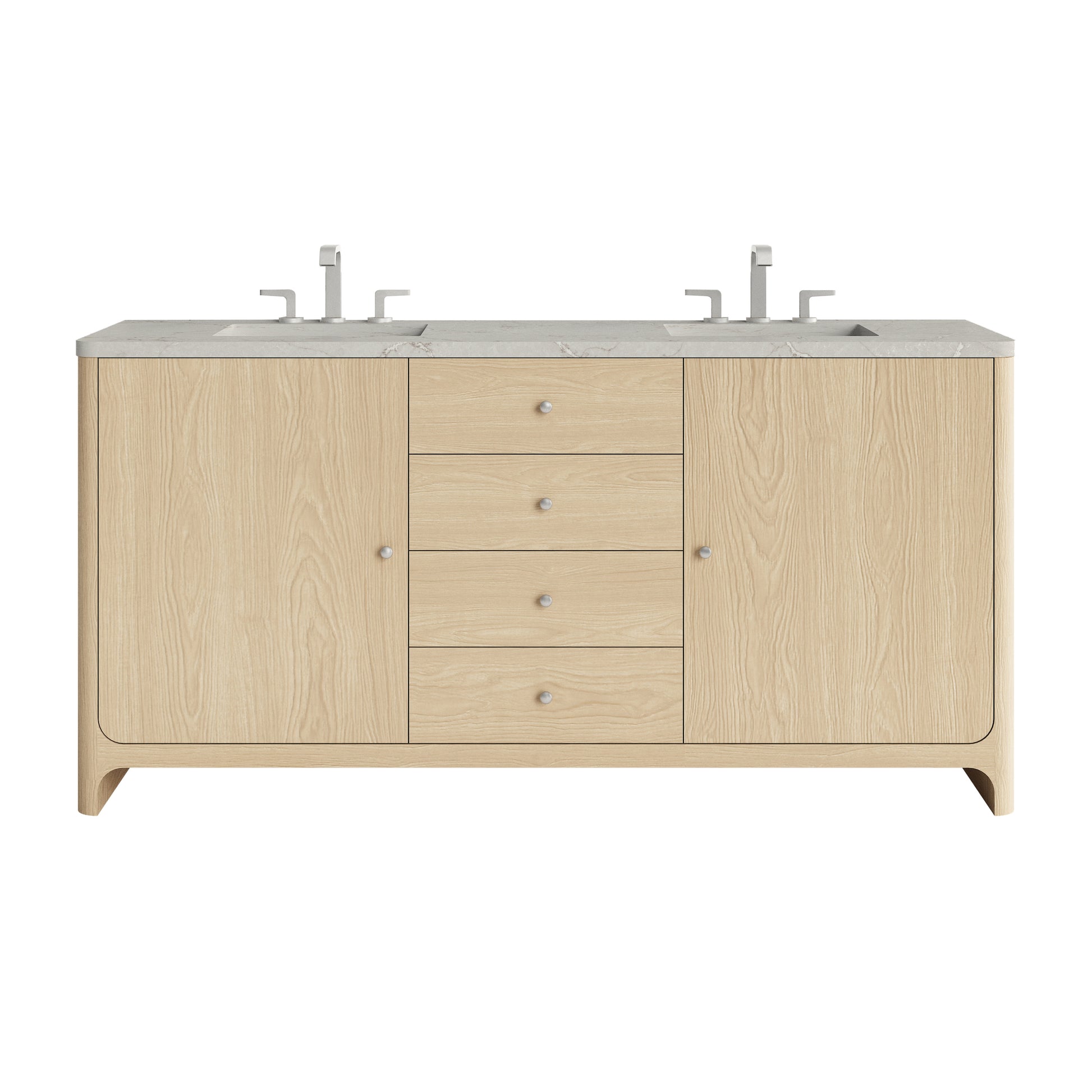 Renovate for Less Atlanta Gracyn 72" Double Vanity, Coastal Driftwood, w/ 3 CM Victorian Silver Quartz Widespread Top