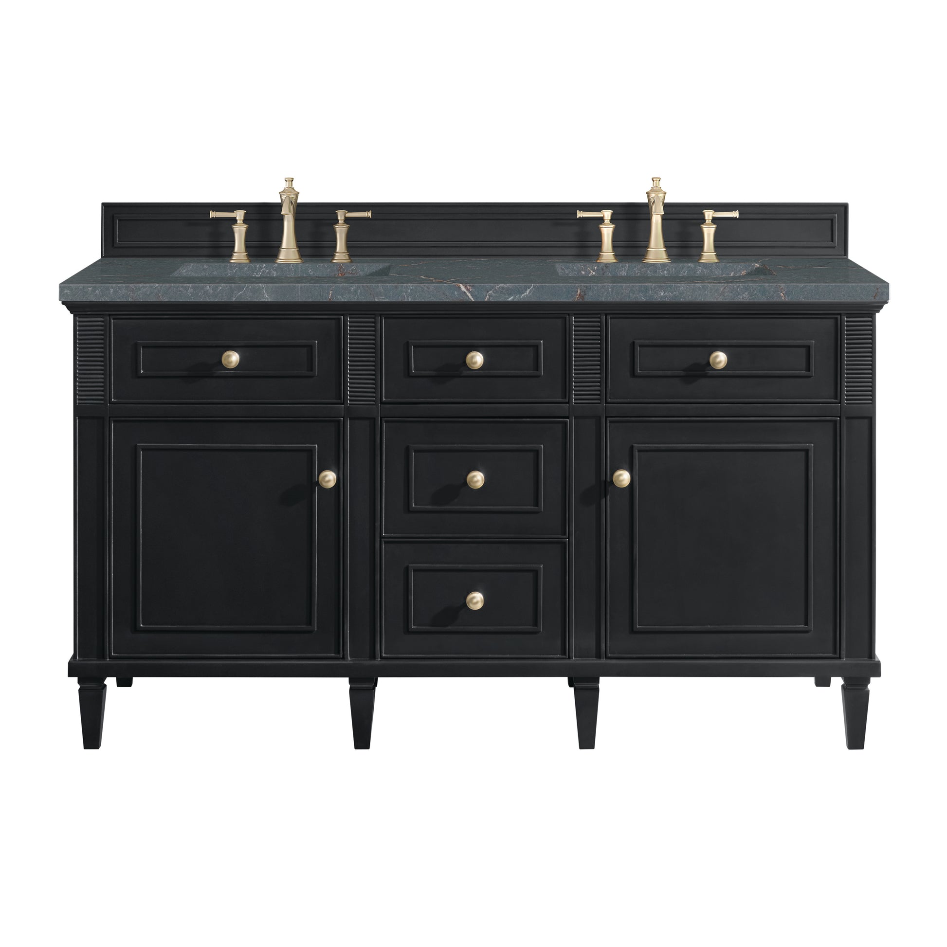 Renovate for Less Atlanta Lorelai 60" Double Vanity, Black Onyx w/ 3 CM Parisien Bleu Silestone Top