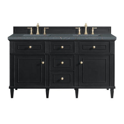 Renovate for Less Atlanta Lorelai 60" Double Vanity, Black Onyx w/ 3 CM Parisien Bleu Silestone Top
