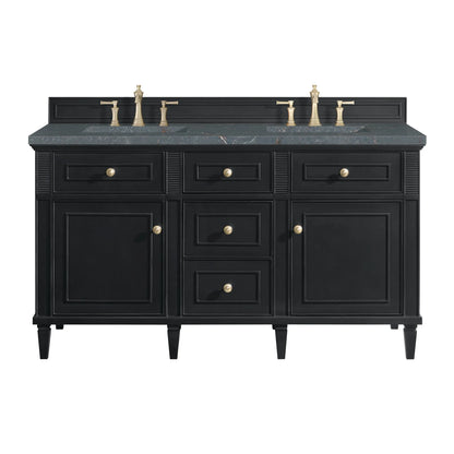 Lorelai 60" Double Vanity, Black Onyx w/ 3 CM Parisien Bleu Silestone Top w/FreePower Wireless Charger