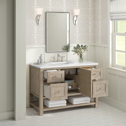 Renovate for Less Atlanta Breckenridge 48" Single Vanity, Whitewashed Oak w/ 3 CM White Zeus Silestone Top