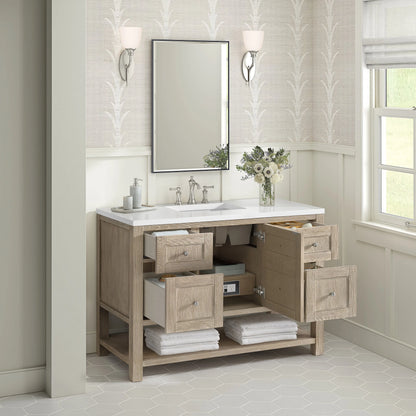 Breckenridge 48" Single Vanity, Whitewashed Oak w/ 3 CM White Zeus Silestone Top