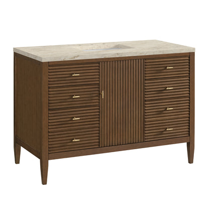 Renovate for Less Atlanta Myrrin 48" Single Vanity, Mid Century Walnut, w/ 3 CM Tajnar Eclos Top