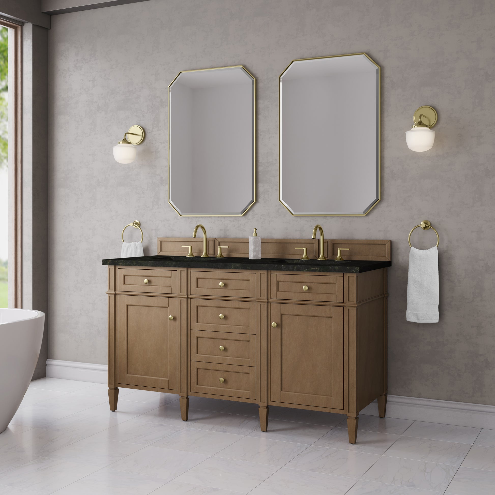Renovate for Less Atlanta Brittany 60" Double Vanity, Pecan w/ 3 CM Phantome Eclos Top