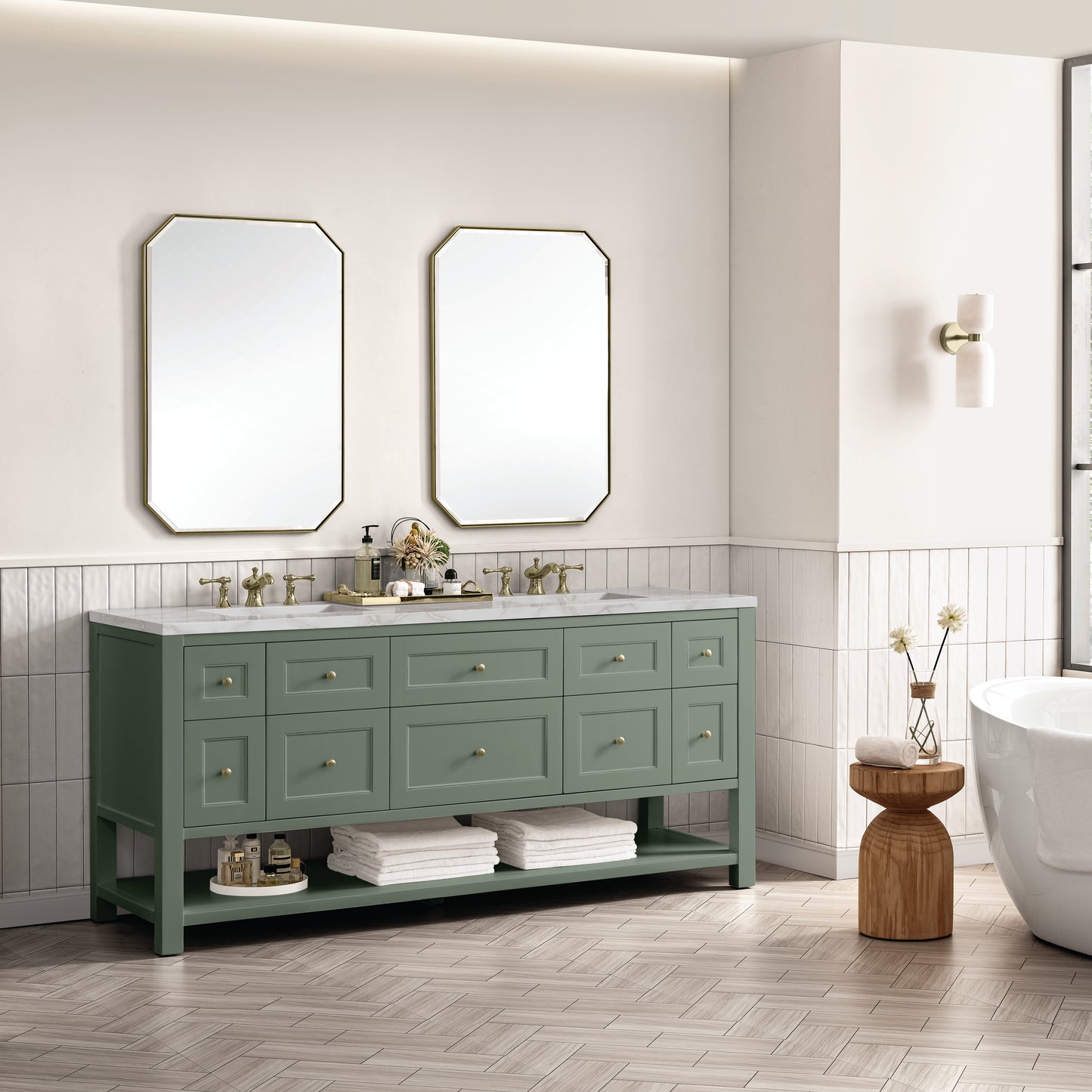 Renovate for Less Atlanta Breckenridge 72" Double Vanity, Smokey Celadon w/ 3 CM Victorian Silver Top