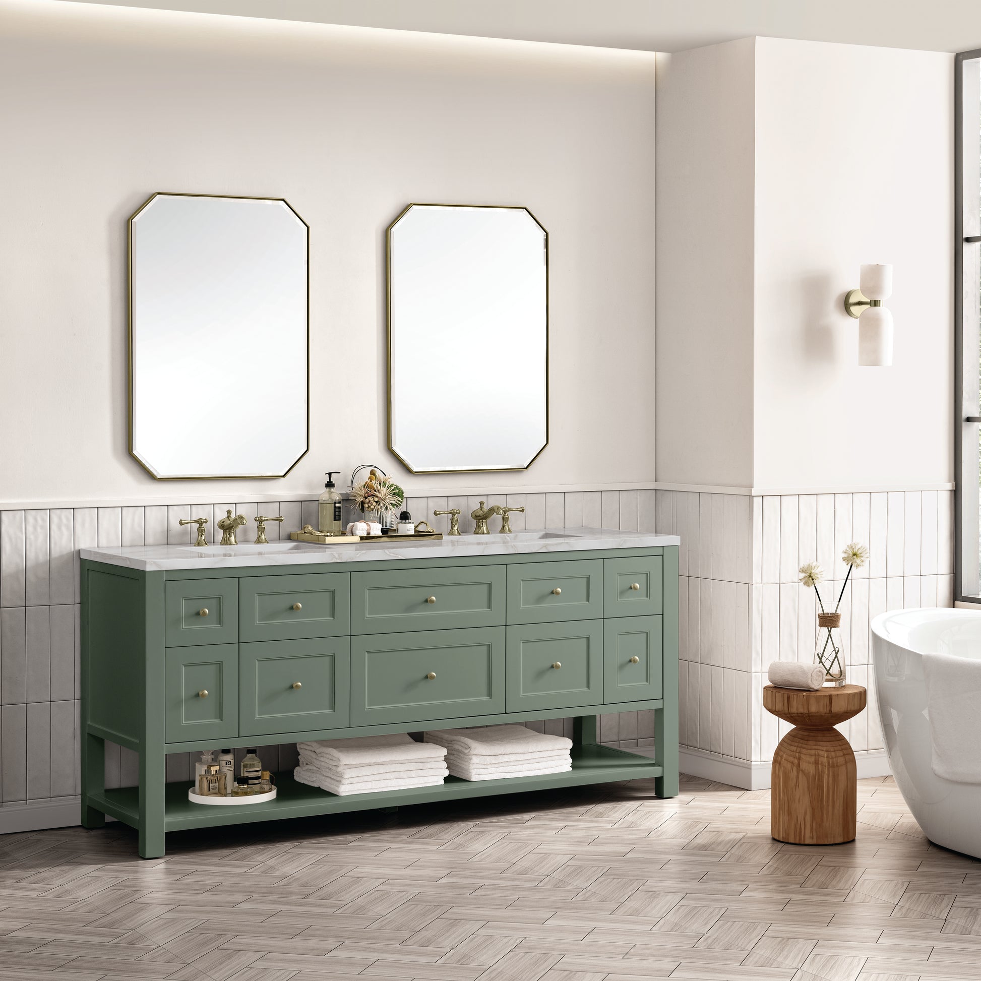 Renovate for Less Atlanta Breckenridge 72" Double Vanity, Smokey Celadon w/ 3 CM Victorian Silver Top