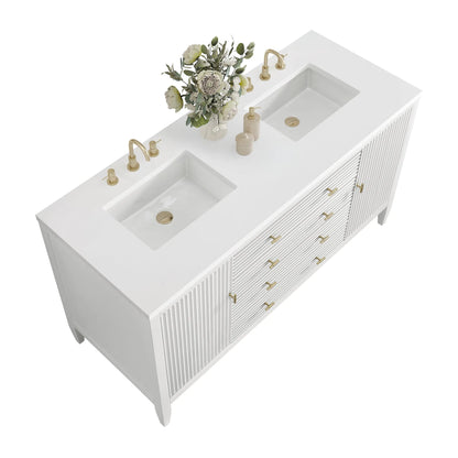 Myrrin 60" Double Vanity, Bright White w/ 3 CM White Zeus Silestone Top
