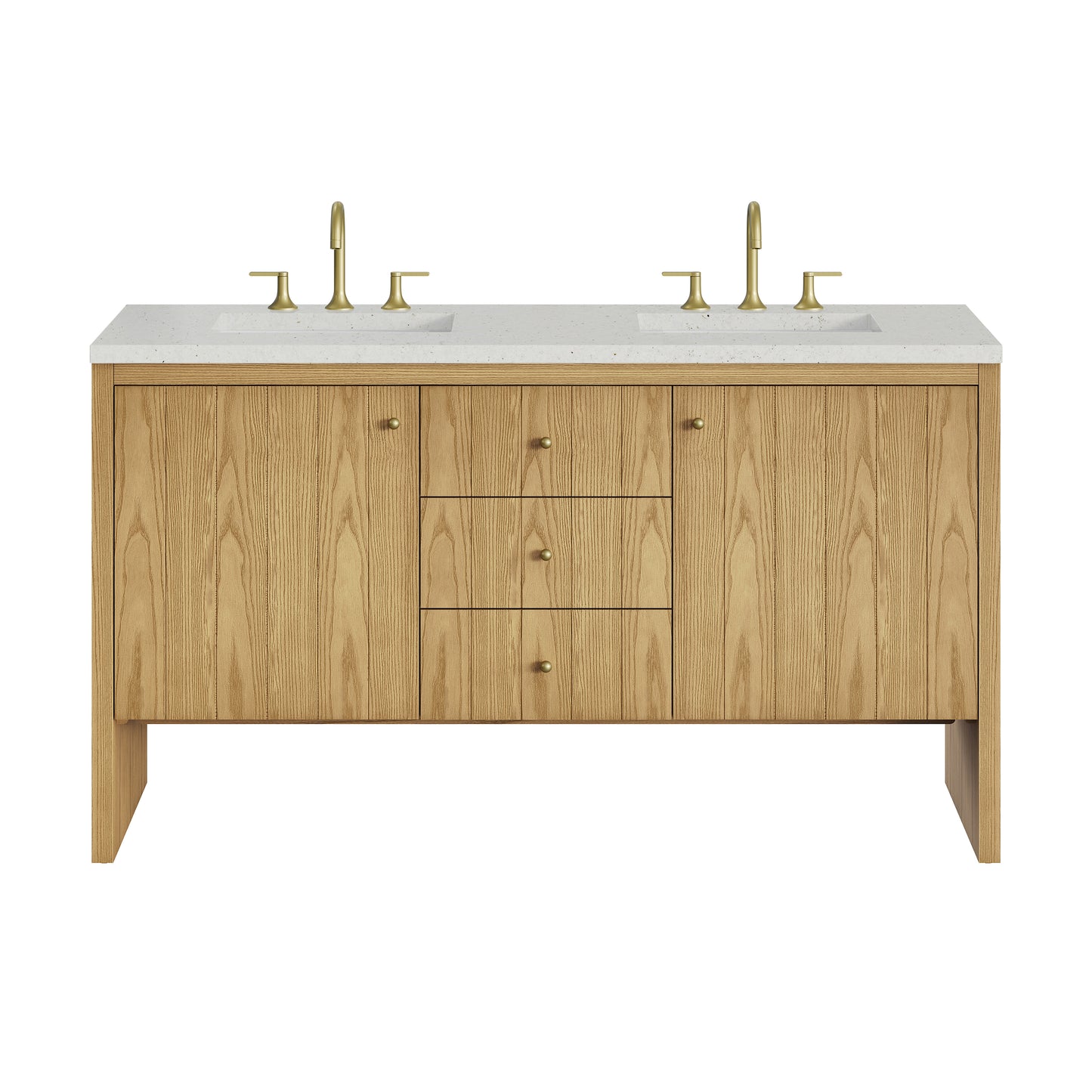 Renovate for Less Atlanta Hudson 60" Double Vanity, Light Natural Oak w/ 3 CM Lime Delight Top