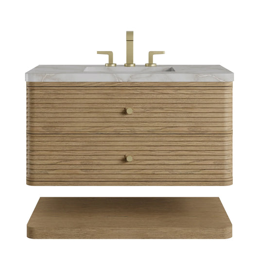 Allamari 36" Single Vanity, Dune Mist w/ 3 CM Victorian Silver Silestone Top