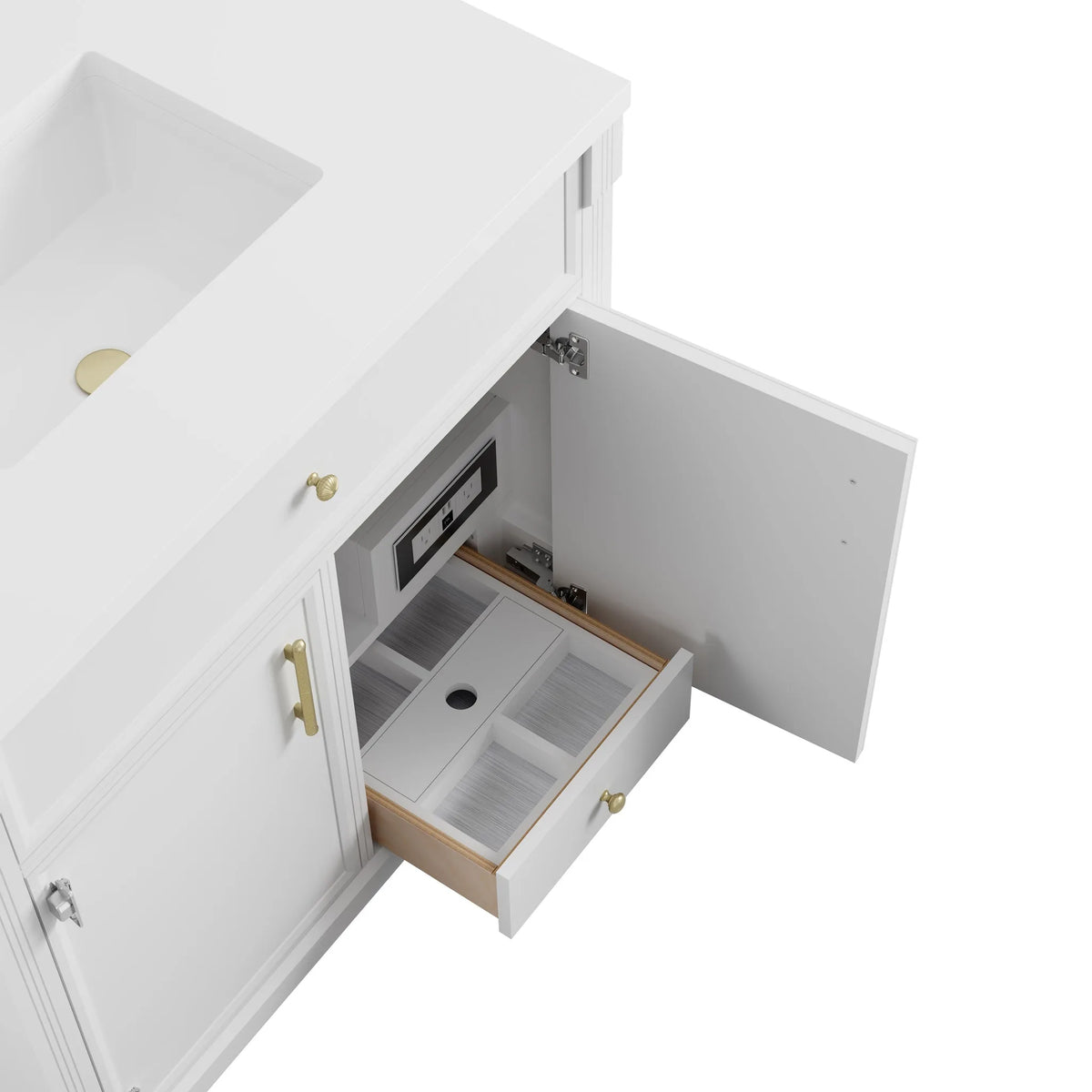 Bellshire 96" Dual Vanity Set with 24" Make-Up Counter, Bright White w/3 cm Phantome Eclos Top