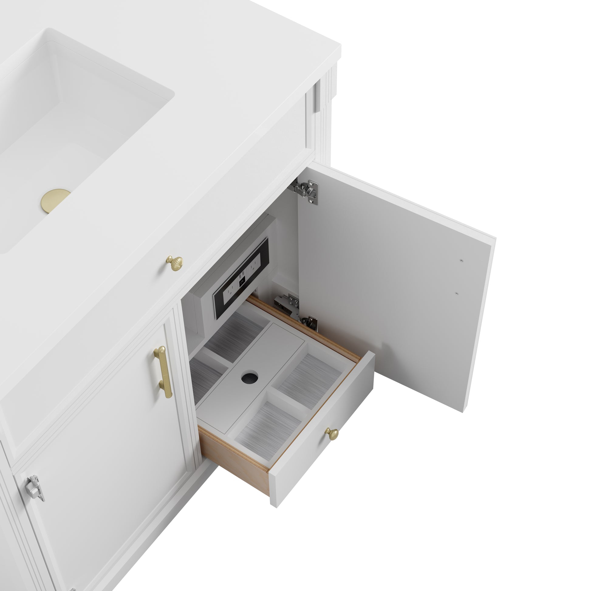 Renovate for Less Atlanta Bellshire 36" Single Vanity, Bright White w/ 3 CM Eternal Jasmine Pearl Silestone Top