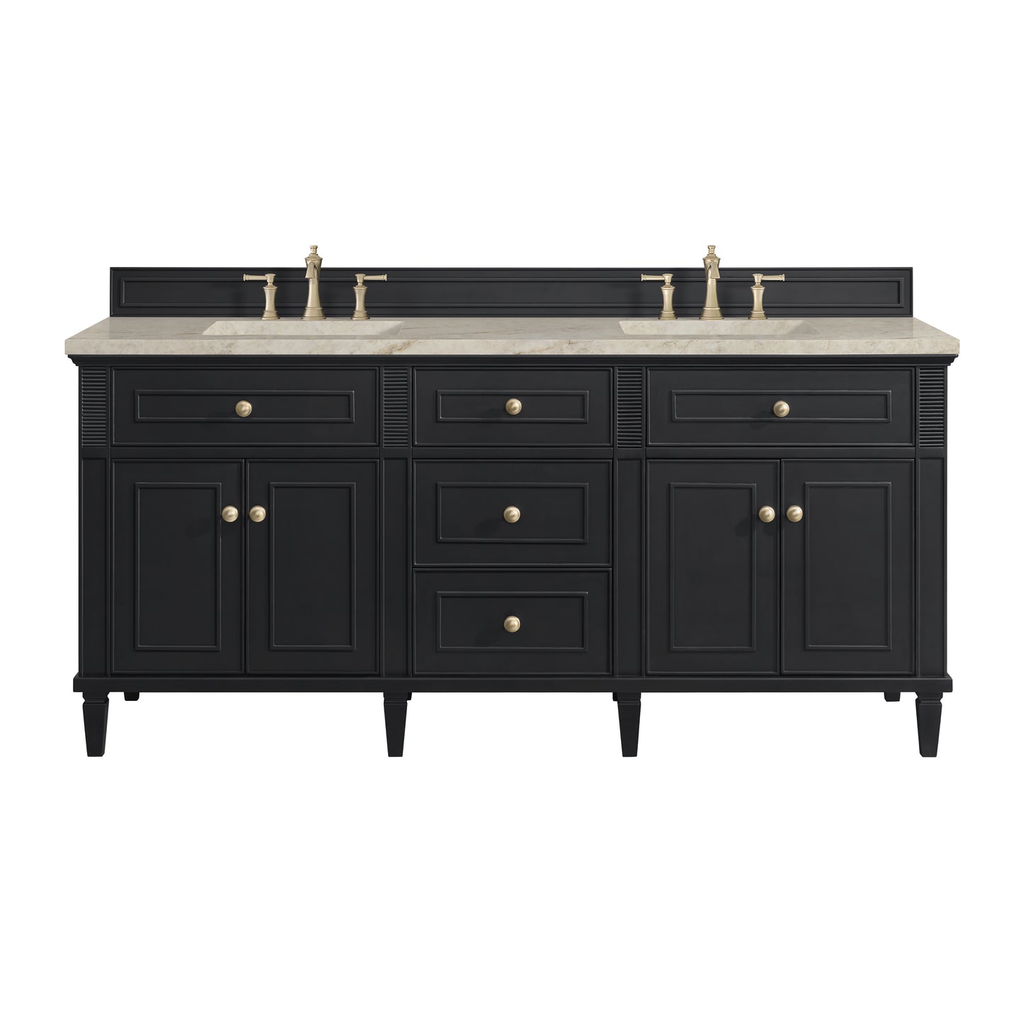 Renovate for Less Atlanta Lorelai 72" Double Vanity, Black Onyx, w/ 3 CM Tajnar Eclos Top w/FreePower Wireless Charger