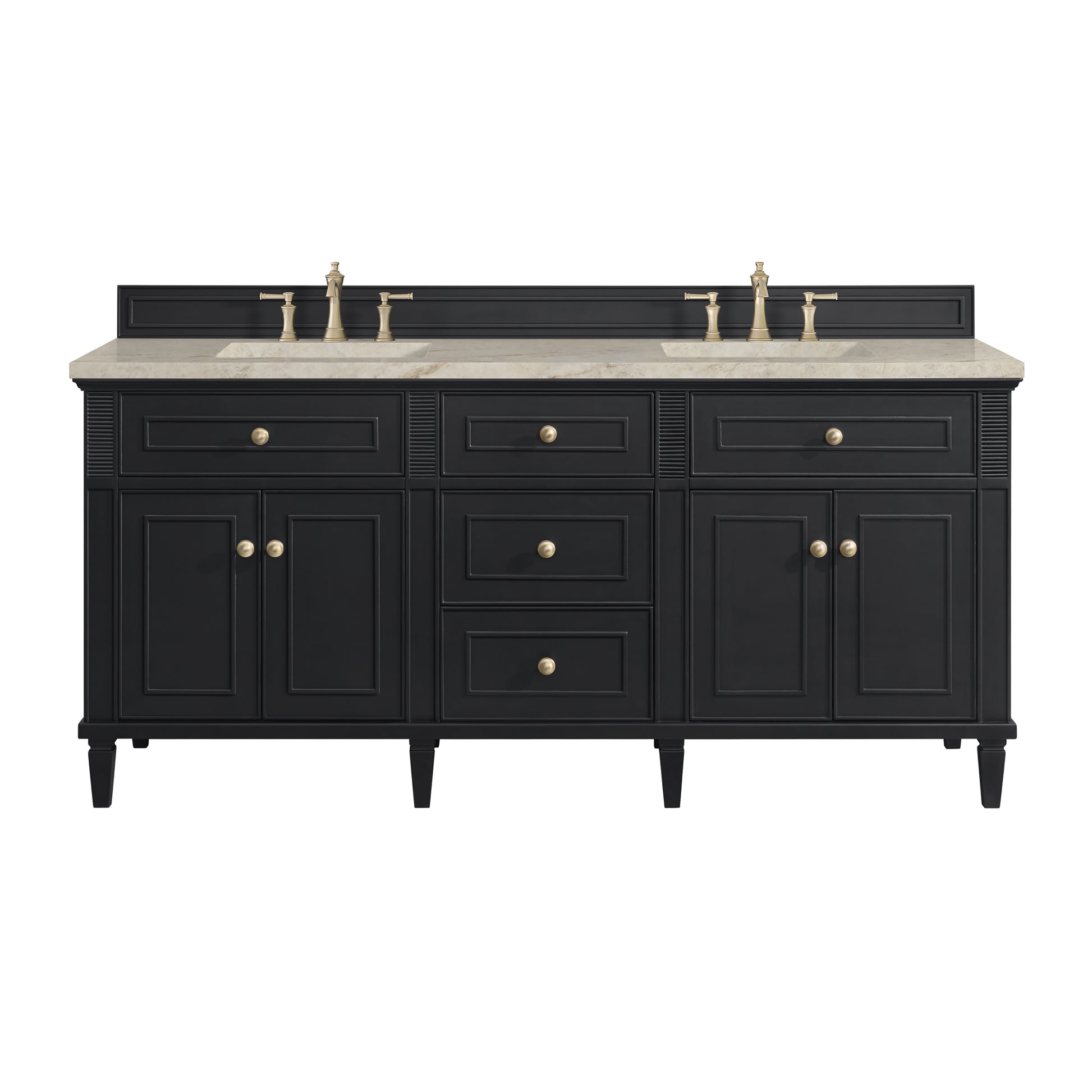 Renovate for Less Atlanta Lorelai 72" Double Vanity, Black Onyx, w/ 3 CM Tajnar Eclos Top w/FreePower Wireless Charger
