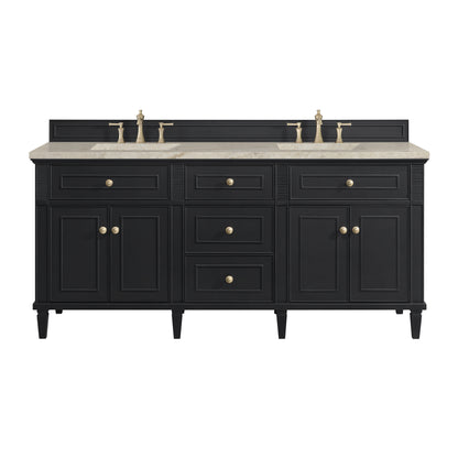 Renovate for Less Atlanta Lorelai 72" Double Vanity, Black Onyx, w/ 3 CM Tajnar Eclos Top w/FreePower Wireless Charger