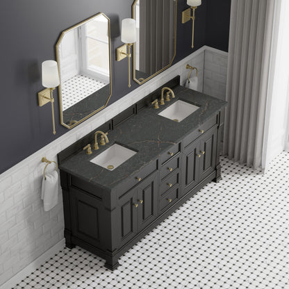 Renovate for Less Atlanta Brookfield 72" Double Vanity, Black Onyx w/ 3 CM Parisien Bleu Silestone Top