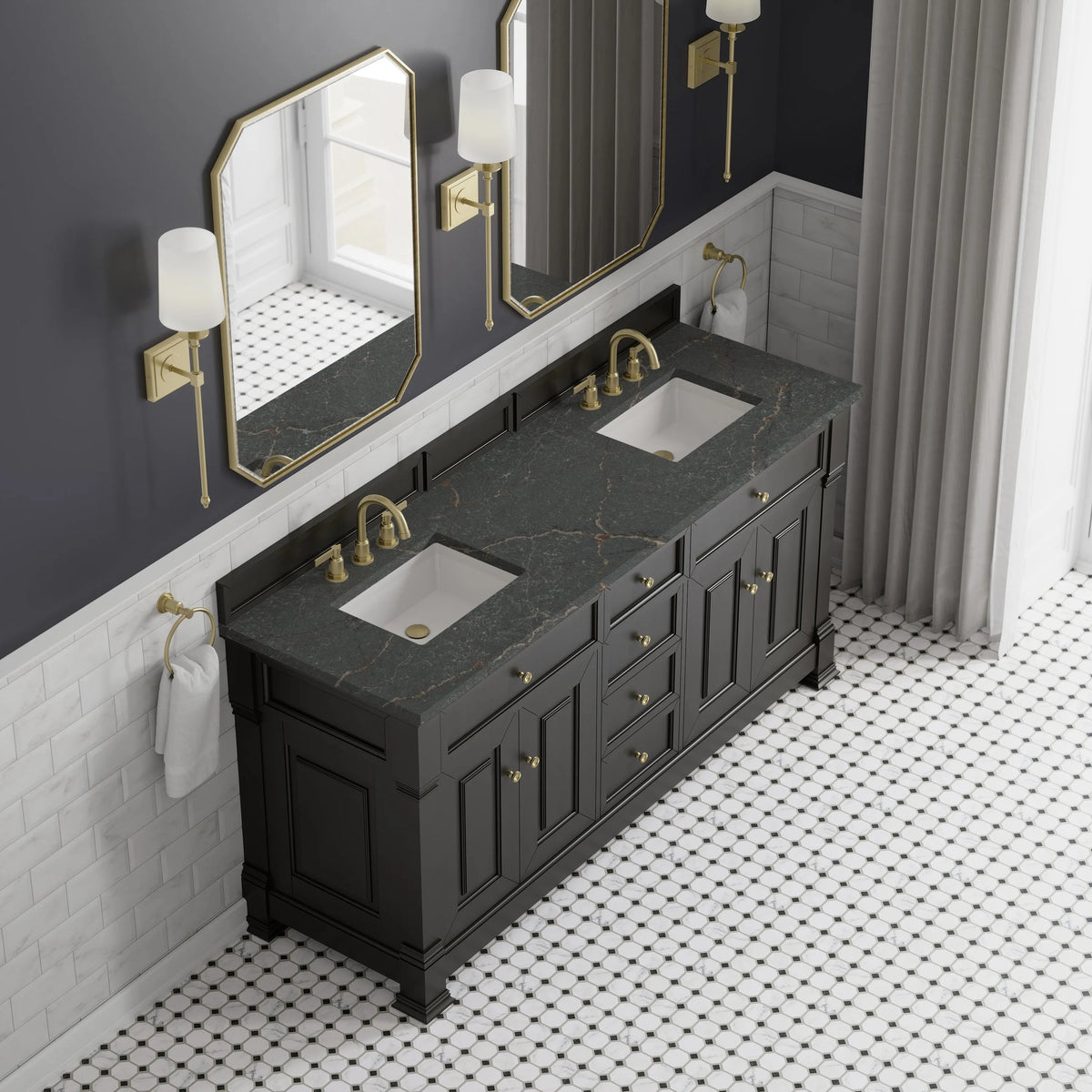 Brookfield 72" Double Vanity, Black Onyx w/ 3 CM Parisien Bleu Silestone Top