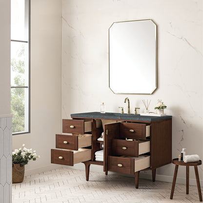 Renovate for Less Atlanta Amberly 48" Single Vanity, Mid-Century Walnut w/ 3 CM Parisien Bleu Top