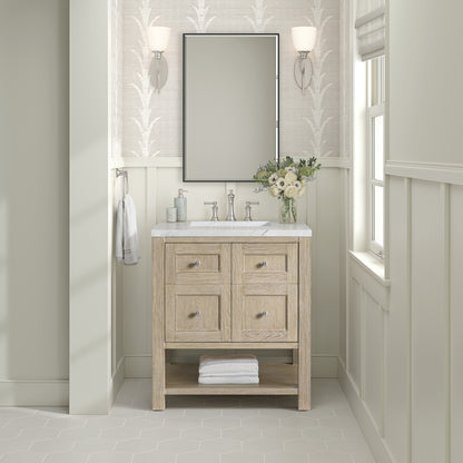 Renovate for Less Atlanta Breckenridge 30" Single Vanity, Whitewashed Oak w/ 3 CM Ethereal Noctis Silestone Top