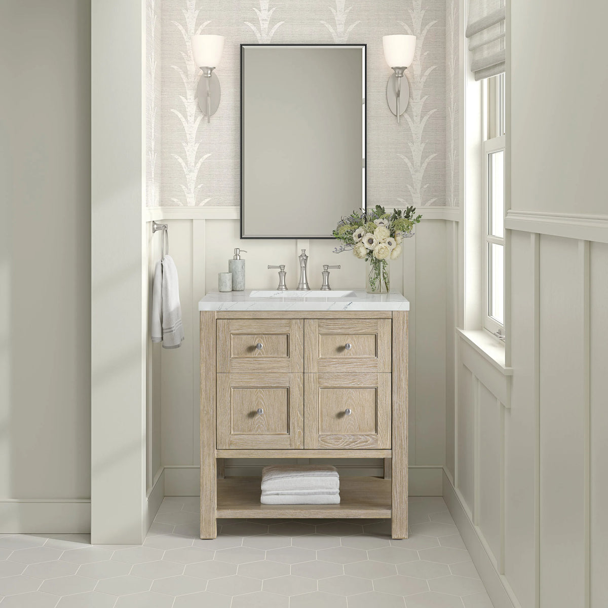 Breckenridge 30" Single Vanity, Whitewashed Oak w/ 3 CM Ethereal Noctis Silestone Top