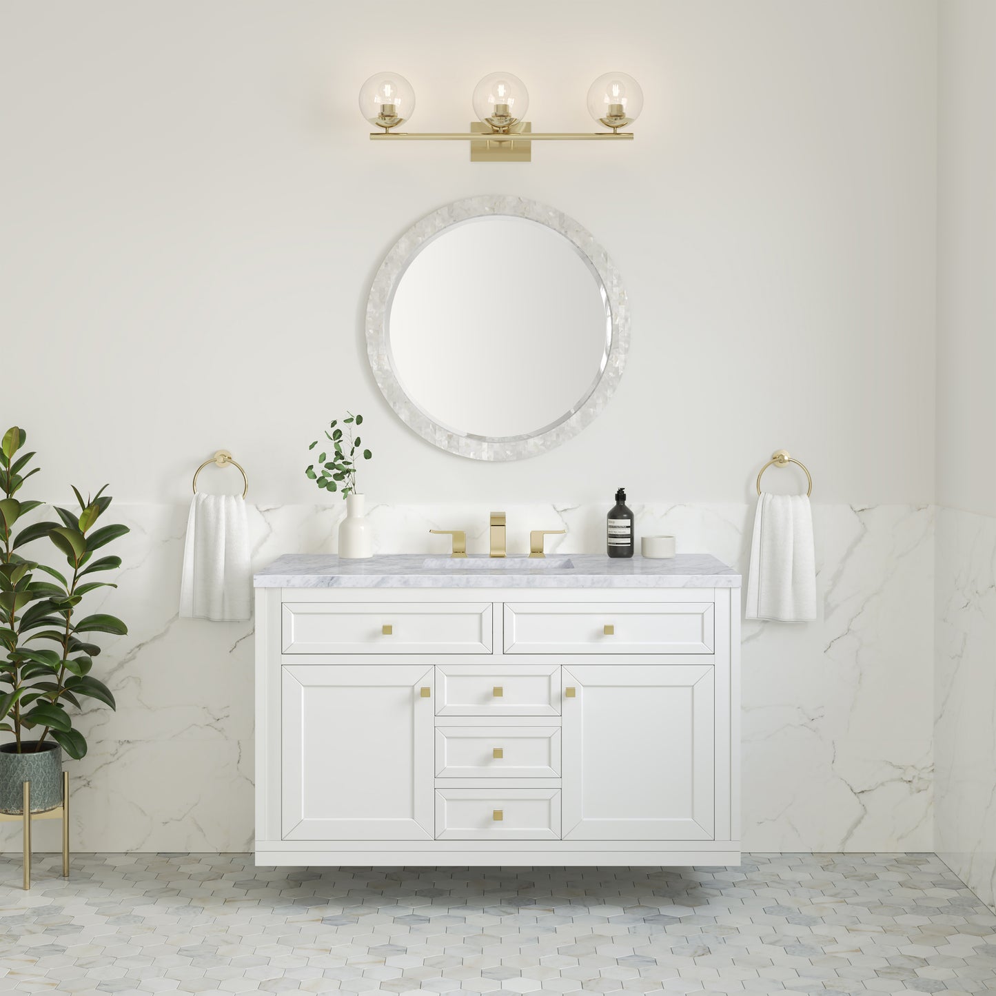 Renovate for Less Atlanta Chicago 48" Single Vanity, Glossy White, w/ 3 CM Carrara Marble Top