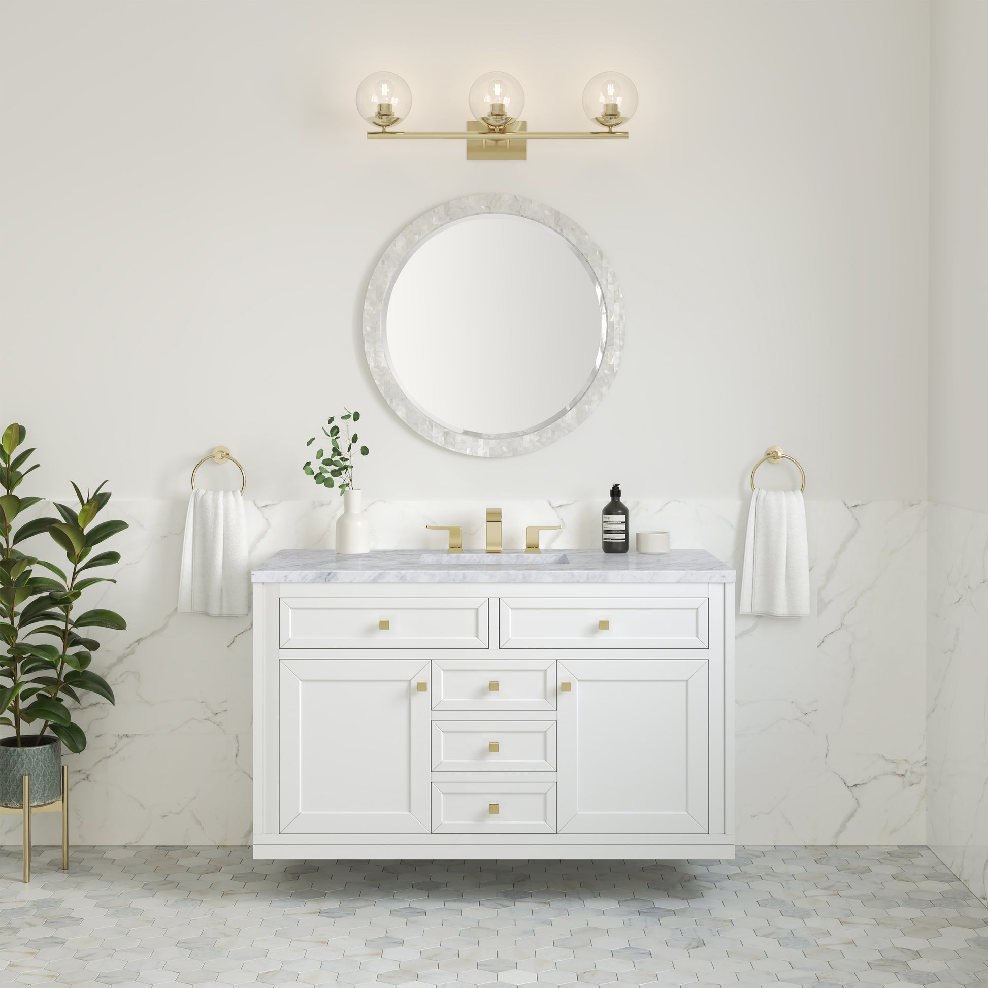 Renovate for Less Atlanta Chicago 48" Single Vanity, Glossy White, w/ 3 CM Carrara Marble Top