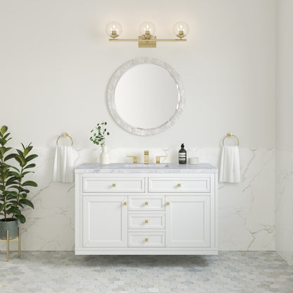 Renovate for Less Atlanta Chicago 48" Single Vanity, Glossy White, w/ 3 CM Carrara Marble Top