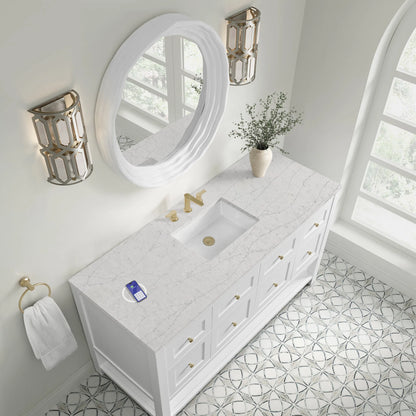 Breckenridge 60" Single Vanity, Bright White, w/ 3 CM Eternal Jasmine Pearl Silestone Top w/ FreePower Wireless Charger