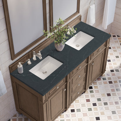Renovate for Less Atlanta Bristol 60" Double Vanity, Whitewashed Walnut w/ 3 CM Charcoal Soapstone Silestone Top