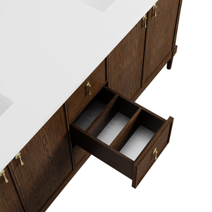 Renovate for Less Atlanta Kinnsden 72" Double Vanity, Sable Oak w/ 3 CM Parisien Bleu Silestone Top