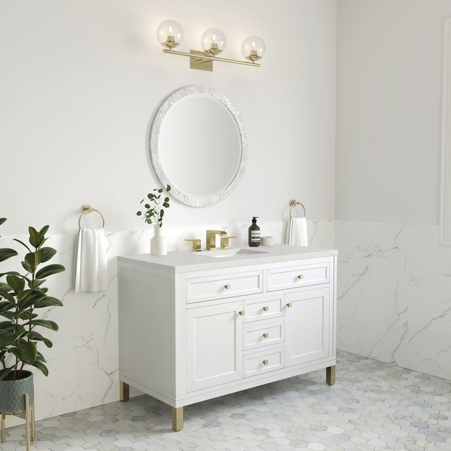 Renovate for Less Atlanta Chicago 48" Single Vanity, Glossy White, w/ 3 CM Lime Delight Silestone® Top