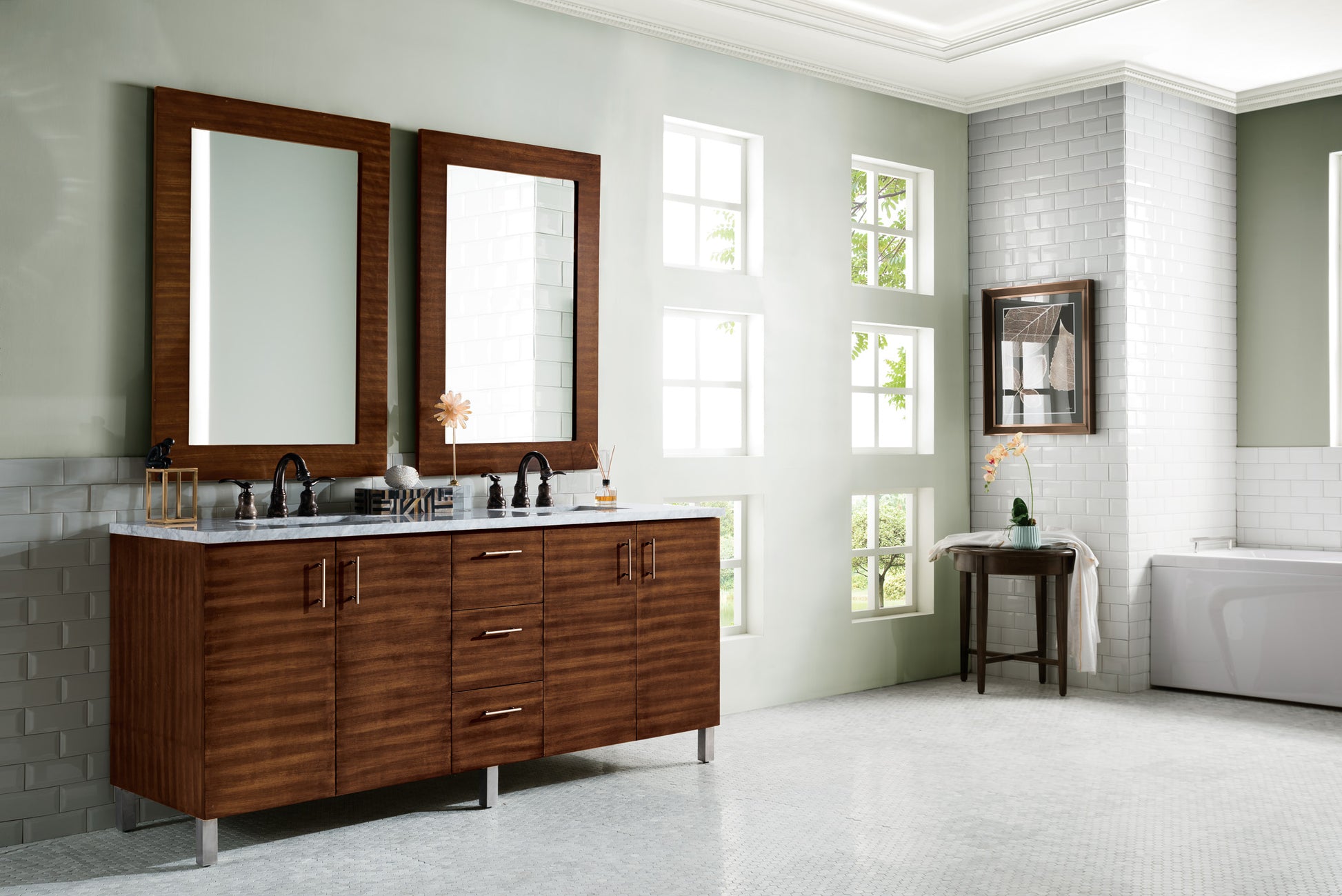 Metropolitan 72" American Walnut Double Vanity w/ 3 CM Carrara Marble Top James Martin Vanities