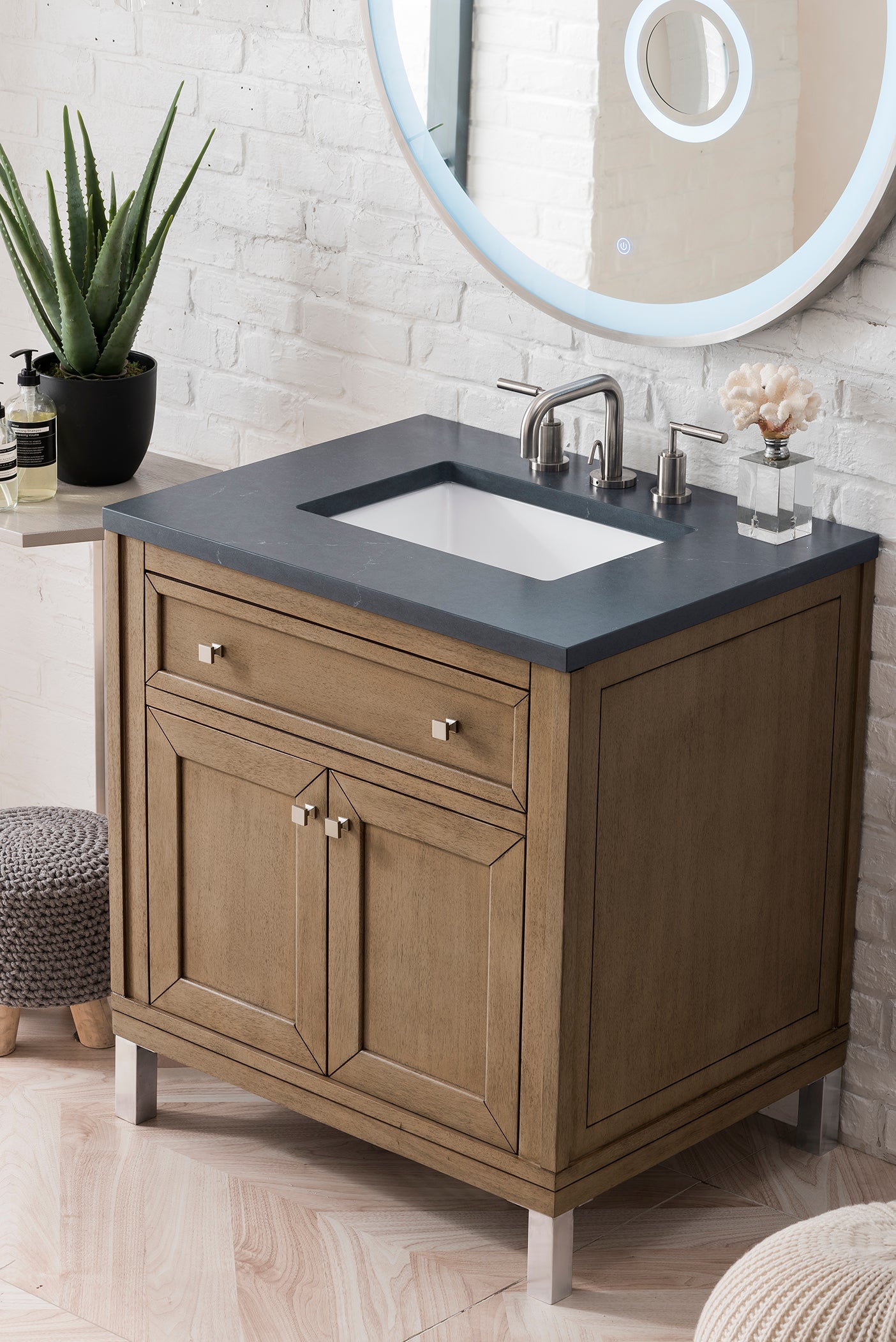 Chicago 30" Single Vanity, Whitewashed Walnut w/ 3 CM Charcoal Soapstone Quartz Top James Martin Vanities