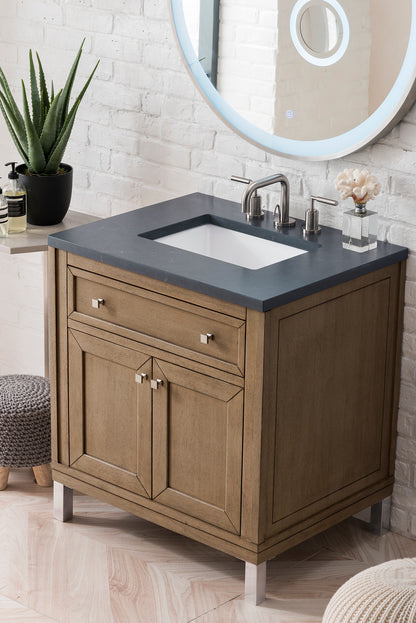 Chicago 30" Single Vanity, Whitewashed Walnut w/ 3 CM Charcoal Soapstone Quartz Top James Martin Vanities
