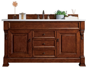 Brookfield 60" Single Vanity, Warm Cherry w/ 3 CM Arctic Fall Solid Surface Top James Martin Vanities