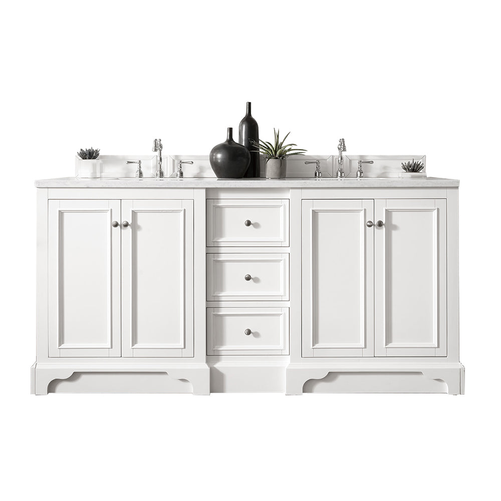 De Soto 72" Double Vanity, Bright White w/ 3 CM Arctic Fall Solid Surface Top James Martin Vanities