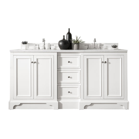 De Soto 72" Double Vanity, Bright White w/ 3 CM Arctic Fall Solid Surface Top James Martin Vanities