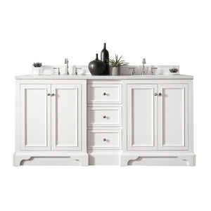 De Soto 72" Double Vanity, Bright White w/ 3 CM White Zeus Quartz Top James Martin Vanities