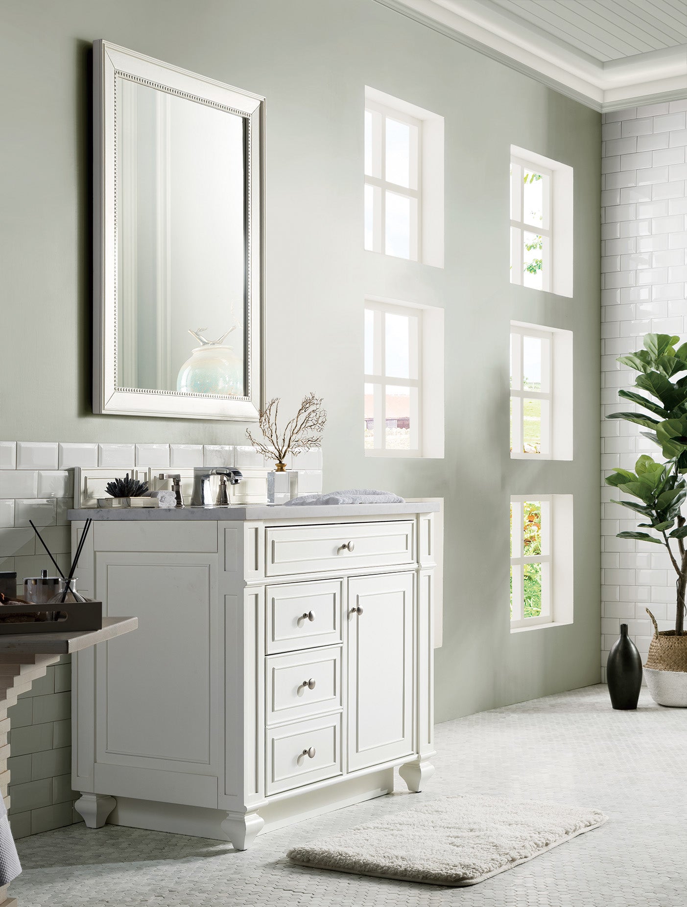 Bristol 36" Single Vanity, Bright White, w/ 3 CM Arctic Fall Solid Surface Top James Martin Vanities