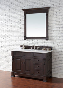 Brookfield 48" Single Vanity, Burnished Mahogany w/ 3 CM White Zeus Quartz Top James Martin Vanities