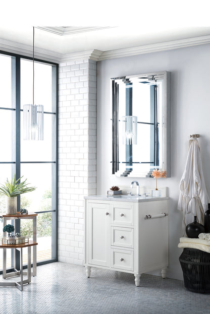Copper Cove Encore 30" Single Vanity, Bright White w/ 3 CM Eternal Jasmine Pearl Quartz Top James Martin Vanities
