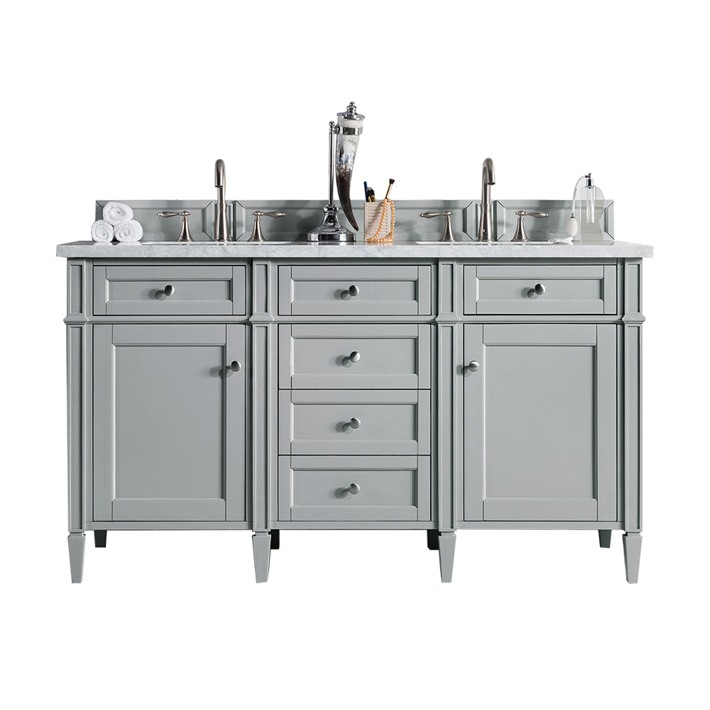 Brittany 60" Urban Gray Double Vanity w/ 3 CM Arctic Fall Solid Surface Top James Martin Vanities